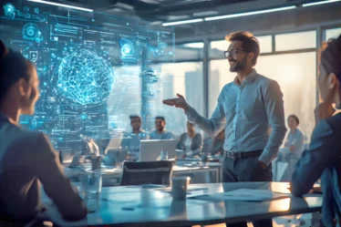Asesoría en Inteligencia Artificial Sensible Consultor explicando a una audiencia la tecnologia de Asesoría en Inteligencia Artificial Sensible